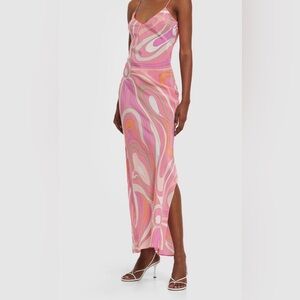 Emilio Pucci Swirl Pattern Midi Dress in Pink and Orange